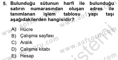 Temel Bilgi Teknolojileri Dersi 2025 - 2026 Yılı (Final) Dönem Sonu Sınav Soruları 5. Soru