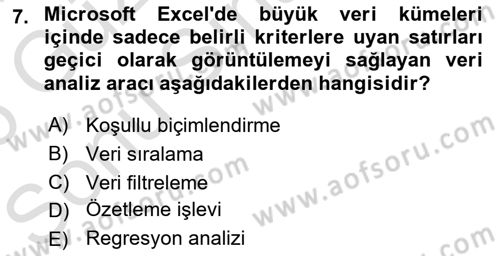 Temel Bilgi Teknolojileri Dersi 2025 - 2026 Yılı (Final) Dönem Sonu Sınav Soruları 7. Soru