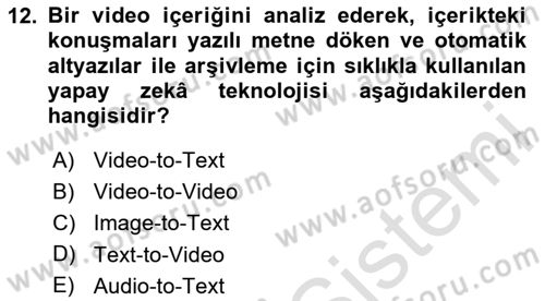 Dijital Toplum Teknolojileri Dersi 2025 - 2026 Yılı (Final) Dönem Sonu Sınav Soruları 12. Soru