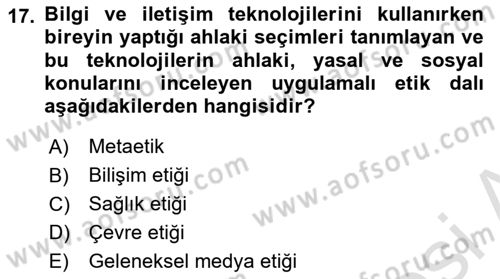 Dijital Toplum Teknolojileri Dersi 2025 - 2026 Yılı (Final) Dönem Sonu Sınav Soruları 17. Soru