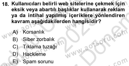 Dijital Toplum Teknolojileri Dersi 2025 - 2026 Yılı (Final) Dönem Sonu Sınav Soruları 18. Soru