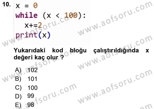 Programlama 2 Dersi 2022 - 2023 Yılı (Vize) Ara Sınav Soruları 10. Soru