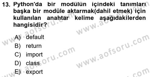 Programlama 2 Dersi 2022 - 2023 Yılı (Vize) Ara Sınav Soruları 13. Soru