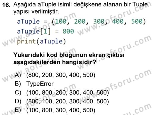 Programlama 2 Dersi 2022 - 2023 Yılı (Vize) Ara Sınav Soruları 16. Soru