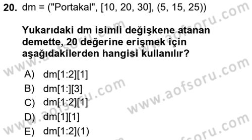 Programlama 2 Dersi 2022 - 2023 Yılı (Vize) Ara Sınav Soruları 20. Soru