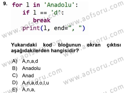 Programlama 2 Dersi 2022 - 2023 Yılı (Vize) Ara Sınav Soruları 9. Soru