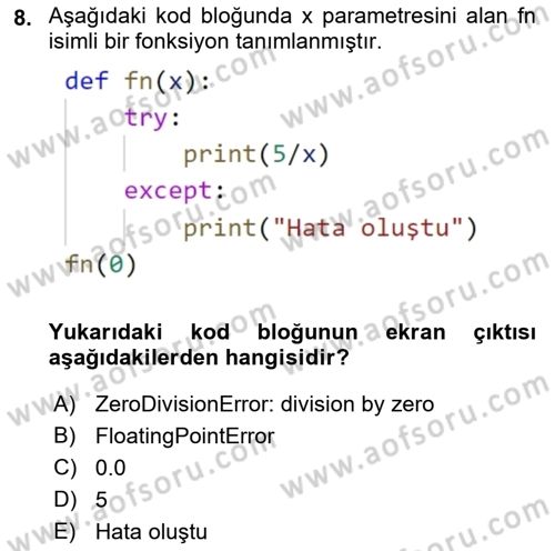 Programlama 2 Dersi 2022 - 2023 Yılı (Final) Dönem Sonu Sınav Soruları 8. Soru