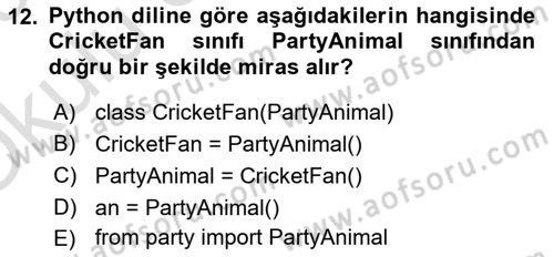 Programlama 2 Dersi 2022 - 2023 Yılı Yaz Okulu Sınavı 12. Soru