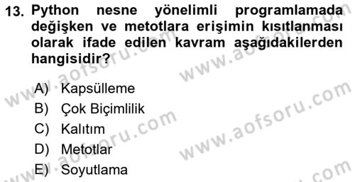 Programlama 2 Dersi 2022 - 2023 Yılı Yaz Okulu Sınavı 13. Soru