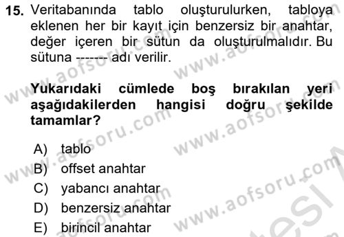 Programlama 2 Dersi 2022 - 2023 Yılı Yaz Okulu Sınavı 15. Soru