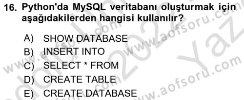 Programlama 2 Dersi 2022 - 2023 Yılı Yaz Okulu Sınavı 16. Soru