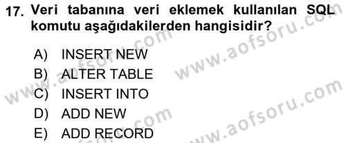 Programlama 2 Dersi 2022 - 2023 Yılı Yaz Okulu Sınavı 17. Soru