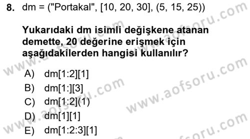 Programlama 2 Dersi 2022 - 2023 Yılı Yaz Okulu Sınavı 8. Soru