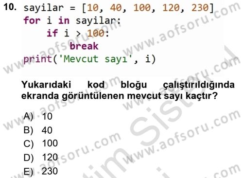 Programlama 2 Dersi 2023 - 2024 Yılı (Vize) Ara Sınavı 10. Soru