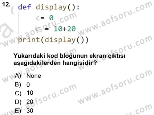 Programlama 2 Dersi 2023 - 2024 Yılı (Vize) Ara Sınavı 12. Soru