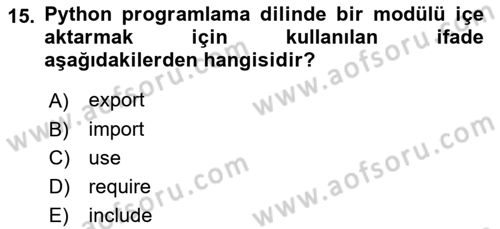 Programlama 2 Dersi 2023 - 2024 Yılı (Vize) Ara Sınavı 15. Soru