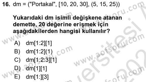 Programlama 2 Dersi 2023 - 2024 Yılı (Vize) Ara Sınavı 16. Soru