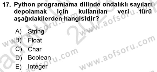 Programlama 2 Dersi 2023 - 2024 Yılı (Vize) Ara Sınavı 17. Soru