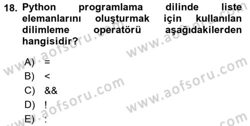 Programlama 2 Dersi 2023 - 2024 Yılı (Vize) Ara Sınavı 18. Soru