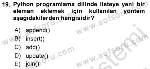 Programlama 2 Dersi 2023 - 2024 Yılı (Vize) Ara Sınavı 19. Soru