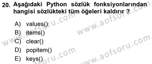 Programlama 2 Dersi 2023 - 2024 Yılı (Vize) Ara Sınavı 20. Soru