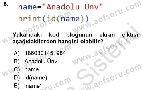 Programlama 2 Dersi 2023 - 2024 Yılı (Vize) Ara Sınavı 6. Soru