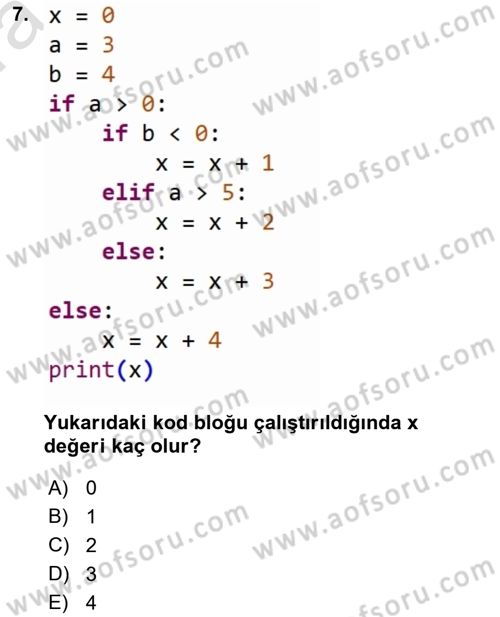 Programlama 2 Dersi 2023 - 2024 Yılı (Vize) Ara Sınavı 7. Soru