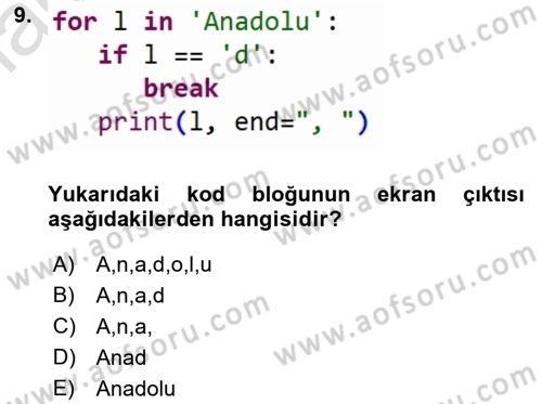 Programlama 2 Dersi 2023 - 2024 Yılı (Vize) Ara Sınavı 9. Soru
