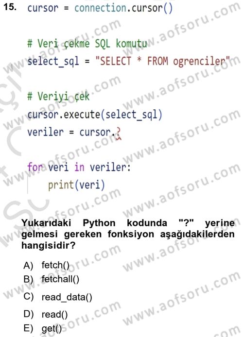 Programlama 2 Dersi 2023 - 2024 Yılı (Final) Dönem Sonu Sınav Soruları 15. Soru