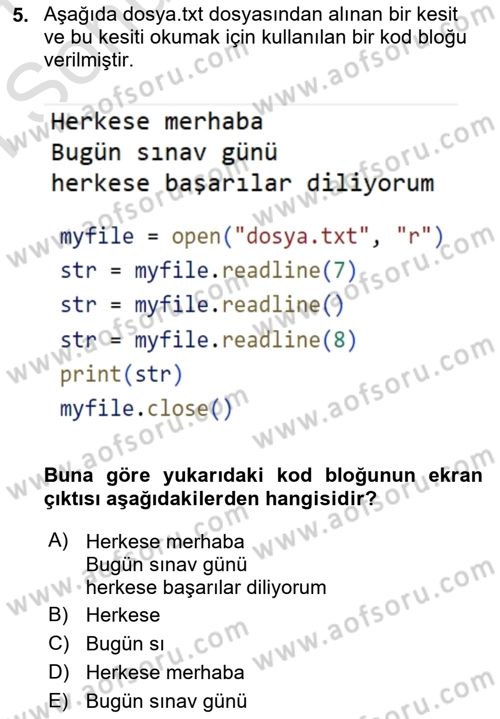 Programlama 2 Dersi 2023 - 2024 Yılı (Final) Dönem Sonu Sınav Soruları 5. Soru