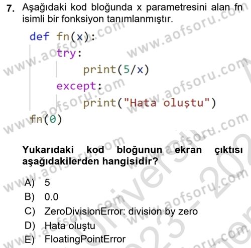 Programlama 2 Dersi 2023 - 2024 Yılı (Final) Dönem Sonu Sınav Soruları 7. Soru