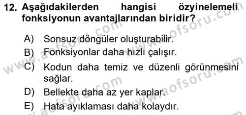 Programlama 2 Dersi 2024 - 2025 Yılı (Vize) Ara Sınav Soruları 12. Soru