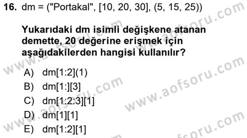 Programlama 2 Dersi 2024 - 2025 Yılı (Vize) Ara Sınav Soruları 16. Soru