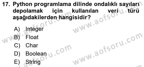 Programlama 2 Dersi 2024 - 2025 Yılı (Vize) Ara Sınav Soruları 17. Soru