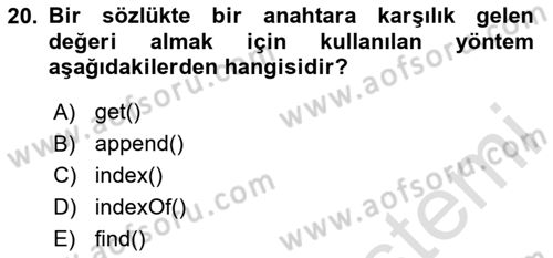 Programlama 2 Dersi 2024 - 2025 Yılı (Vize) Ara Sınav Soruları 20. Soru