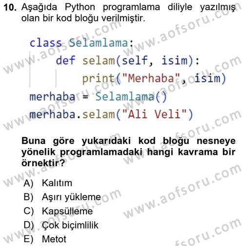 Programlama 2 Dersi 2024 - 2025 Yılı (Final) Dönem Sonu Sınav Soruları 10. Soru
