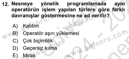 Programlama 2 Dersi 2024 - 2025 Yılı (Final) Dönem Sonu Sınav Soruları 12. Soru