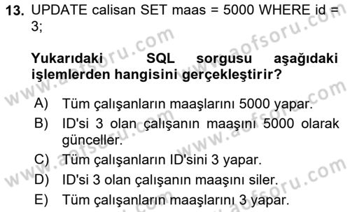 Programlama 2 Dersi 2024 - 2025 Yılı (Final) Dönem Sonu Sınav Soruları 13. Soru