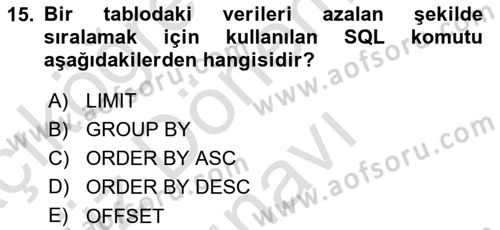 Programlama 2 Dersi 2024 - 2025 Yılı (Final) Dönem Sonu Sınav Soruları 15. Soru