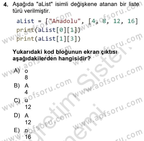 Programlama 2 Dersi 2024 - 2025 Yılı (Final) Dönem Sonu Sınav Soruları 4. Soru