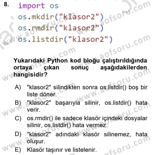 Programlama 2 Dersi 2024 - 2025 Yılı (Final) Dönem Sonu Sınav Soruları 8. Soru
