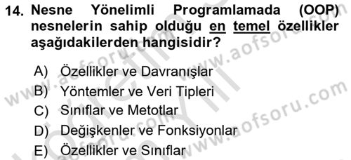Programlama 2 Dersi 2024 - 2025 Yılı Yaz Okulu Sınav Soruları 14. Soru