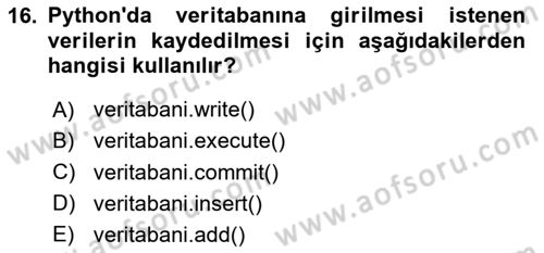 Programlama 2 Dersi 2024 - 2025 Yılı Yaz Okulu Sınav Soruları 16. Soru