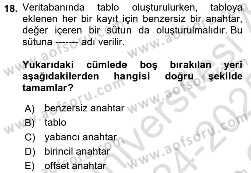 Programlama 2 Dersi 2024 - 2025 Yılı Yaz Okulu Sınav Soruları 18. Soru