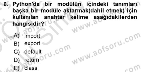 Programlama 2 Dersi 2024 - 2025 Yılı Yaz Okulu Sınav Soruları 6. Soru
