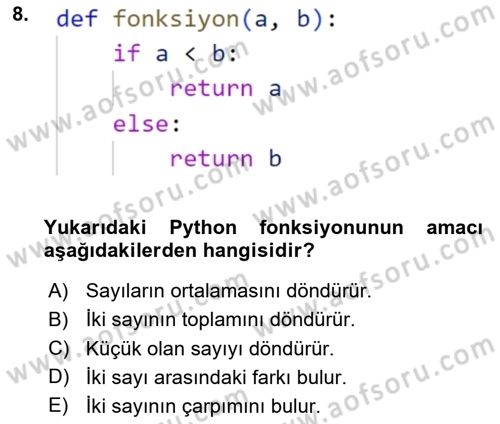 Programlama 2 Dersi 2024 - 2025 Yılı Yaz Okulu Sınav Soruları 8. Soru