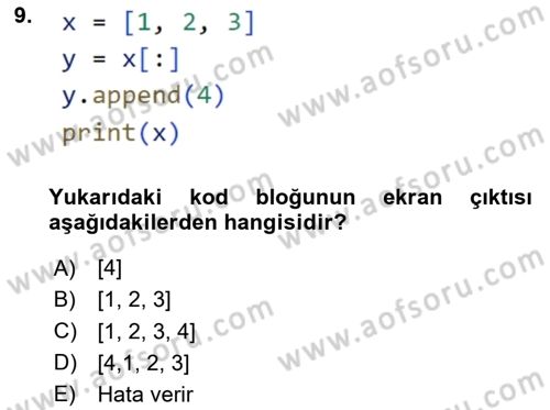 Programlama 2 Dersi 2024 - 2025 Yılı Yaz Okulu Sınav Soruları 9. Soru