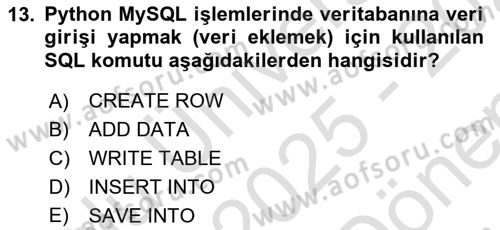 Programlama 2 Dersi 2025 - 2026 Yılı (Final) Dönem Sonu Sınav Soruları 13. Soru