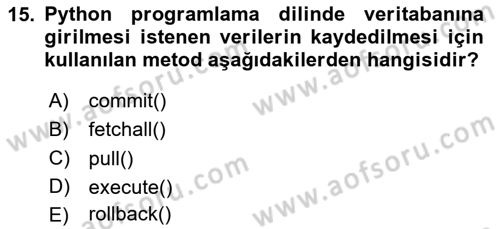 Programlama 2 Dersi 2025 - 2026 Yılı (Final) Dönem Sonu Sınav Soruları 15. Soru
