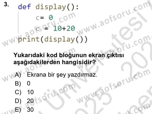 Programlama 2 Dersi 2025 - 2026 Yılı (Final) Dönem Sonu Sınav Soruları 3. Soru